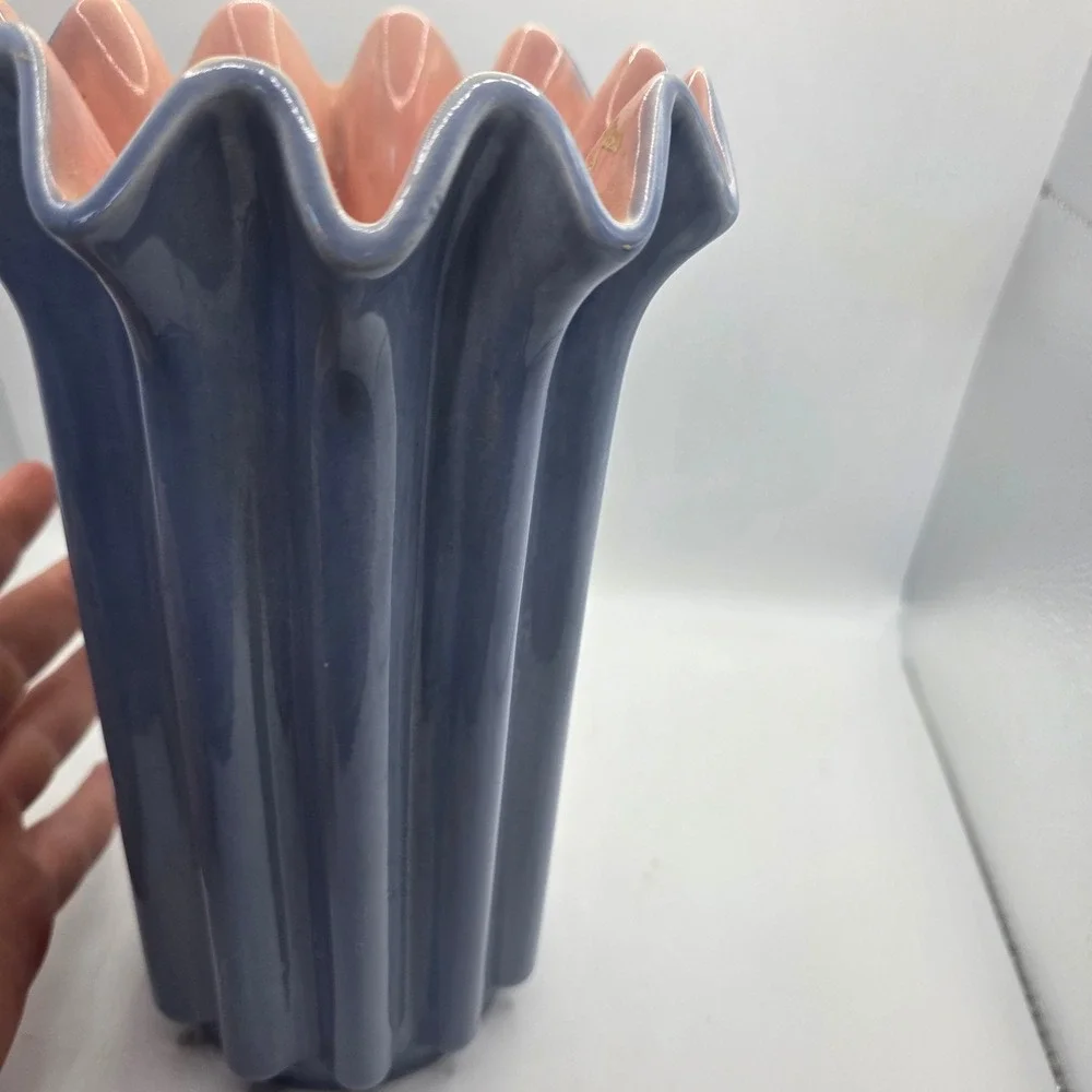 Vintage Red Wing USA 1149 Pottery Vase Blue Pink Ruffled Fluted Art Pottery
